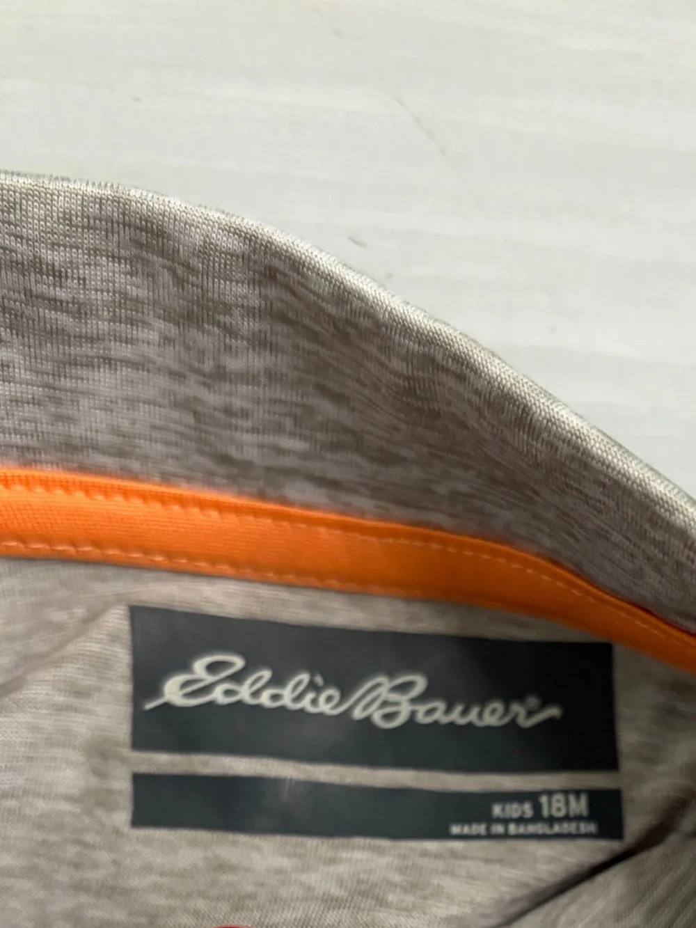 Eddie Bauer Grey Heather Polo and Orange-Trim Swim Trunks Set, 18. Mo.